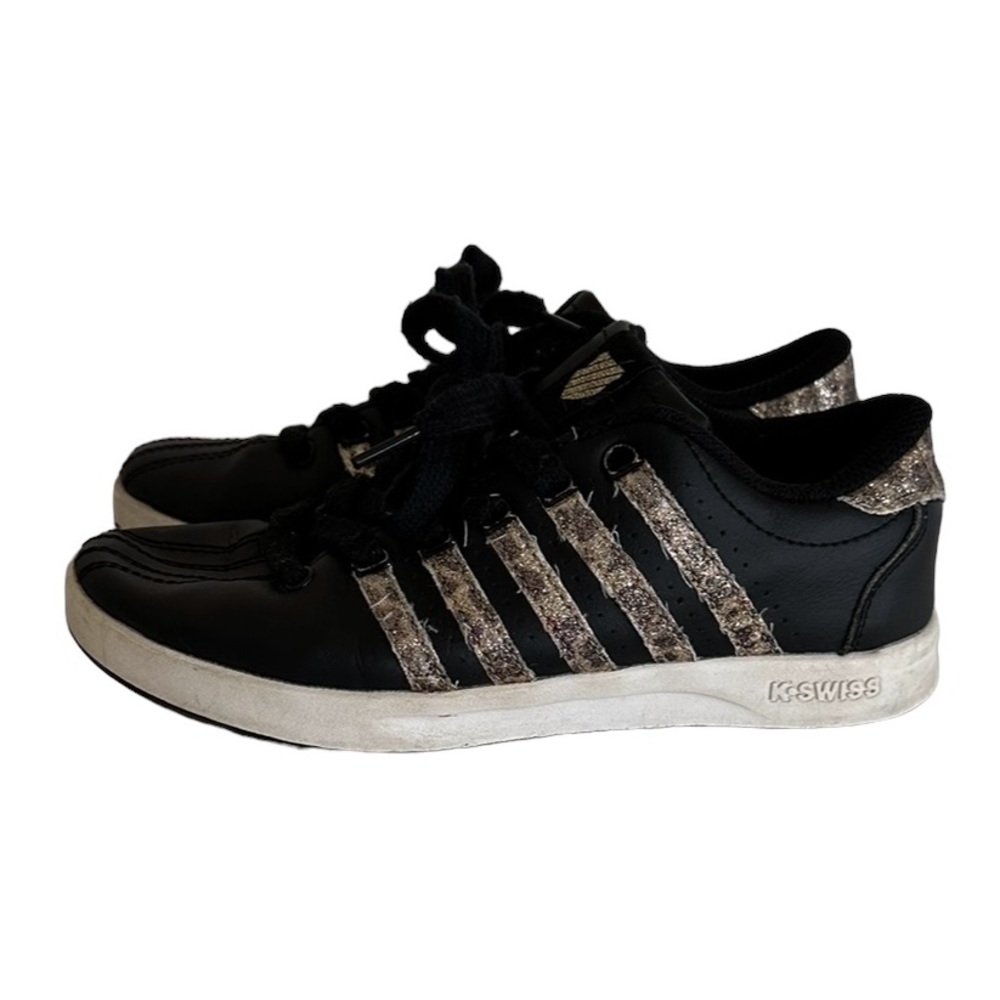 K‎ Swiss Classic Black with Leopard Glitter Children Shoes Size 3